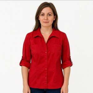 St Johns Bay Red Preppy Tailored Button Down Blouse Plus Size 1X